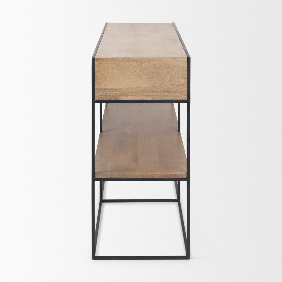 Morris Beige Wood With Black Metal Frame 2 Drawer Console Table