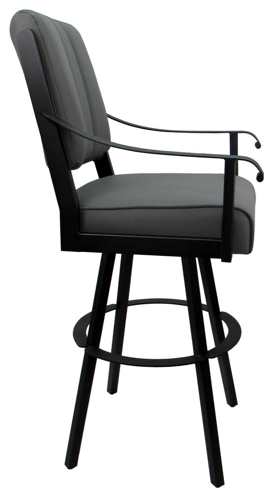 Leather Swivel Metal Bar Stool - Memphis on Warren Base, Gray Leather on Black, 34"