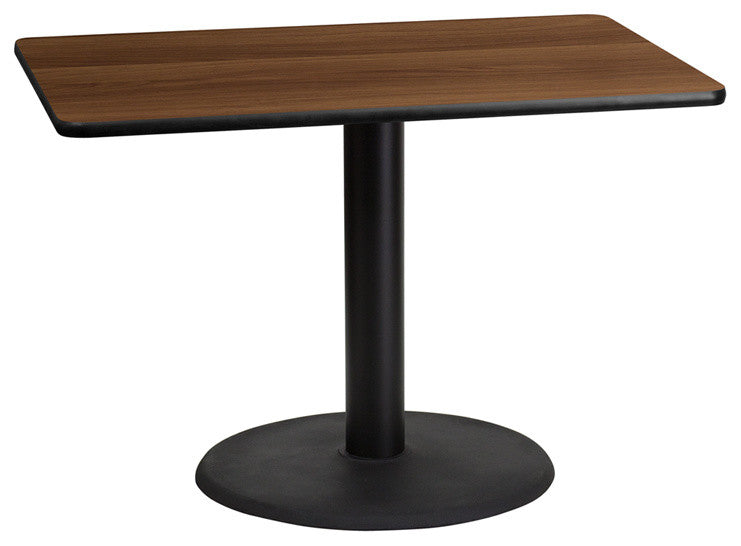 30'' x 42'' Rectangular Walnut Laminate Table Top with 24'' Round Base