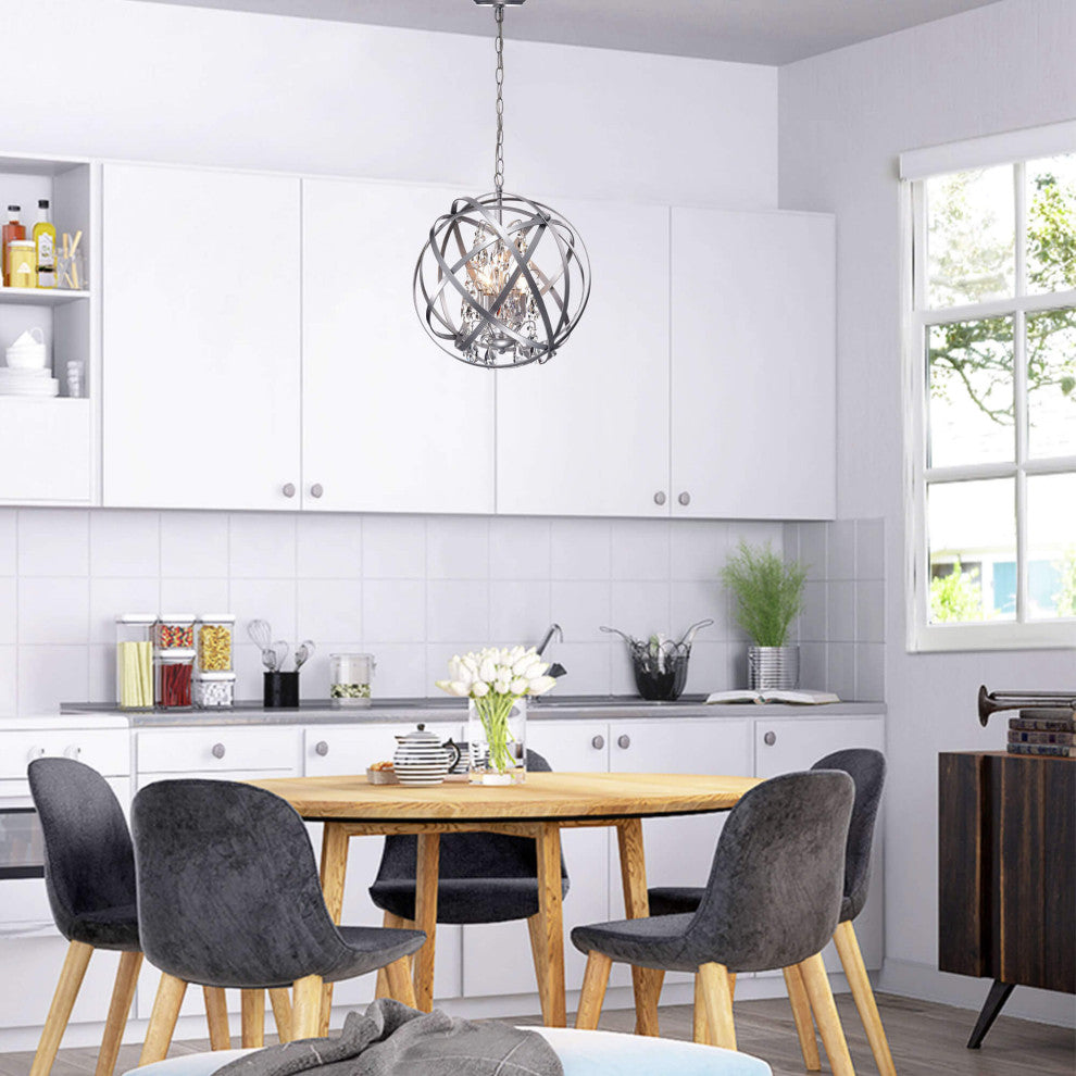 Chloe Matte Silver 4-light Crystal Orb Chandelier