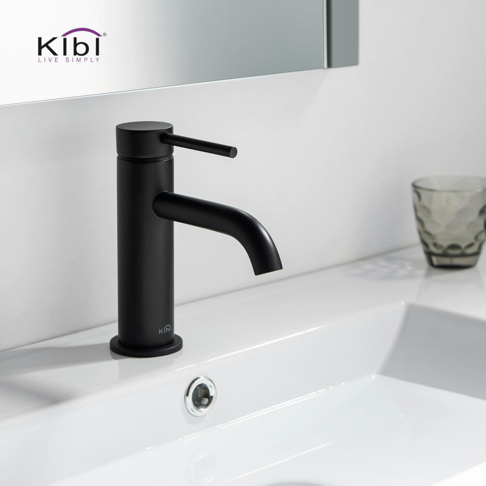 Circular Brass Single Handle Bathroom Faucet KBF1008, Matte Black, With Drain