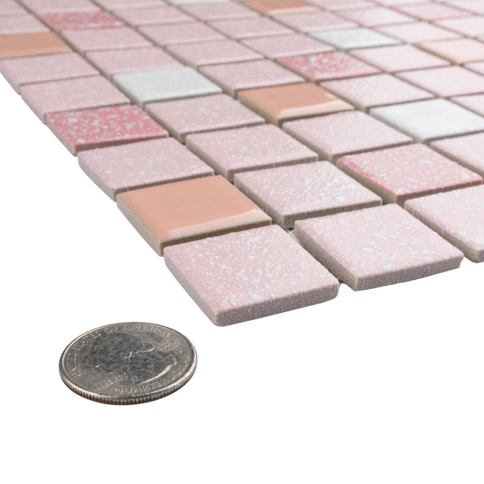 Crystalline Straight Edge Square Pink Porcelain Floor and Wall Tile
