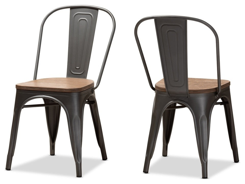 Vintage Rustic Industrial Style Tolix-Inspired Bamboo Dining Chair Set -2