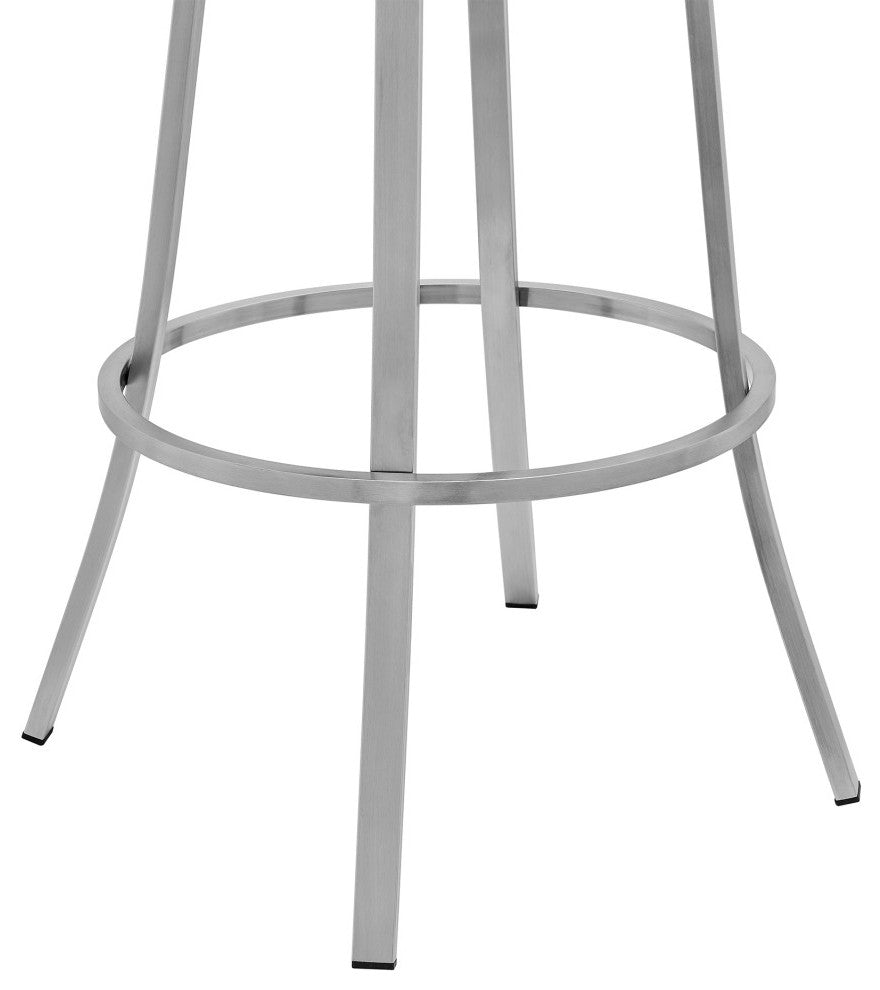 Palmdale Swivel Faux Leather Stool, Gray/Brushed Stainless Steel, 30" Bar Height