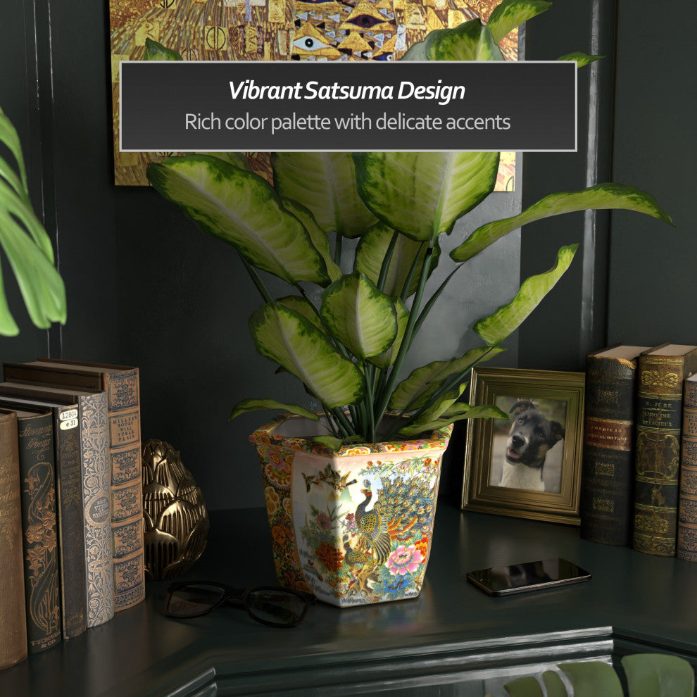 10" Satsuma Ladies and Peacock Porcelain Flower Pot