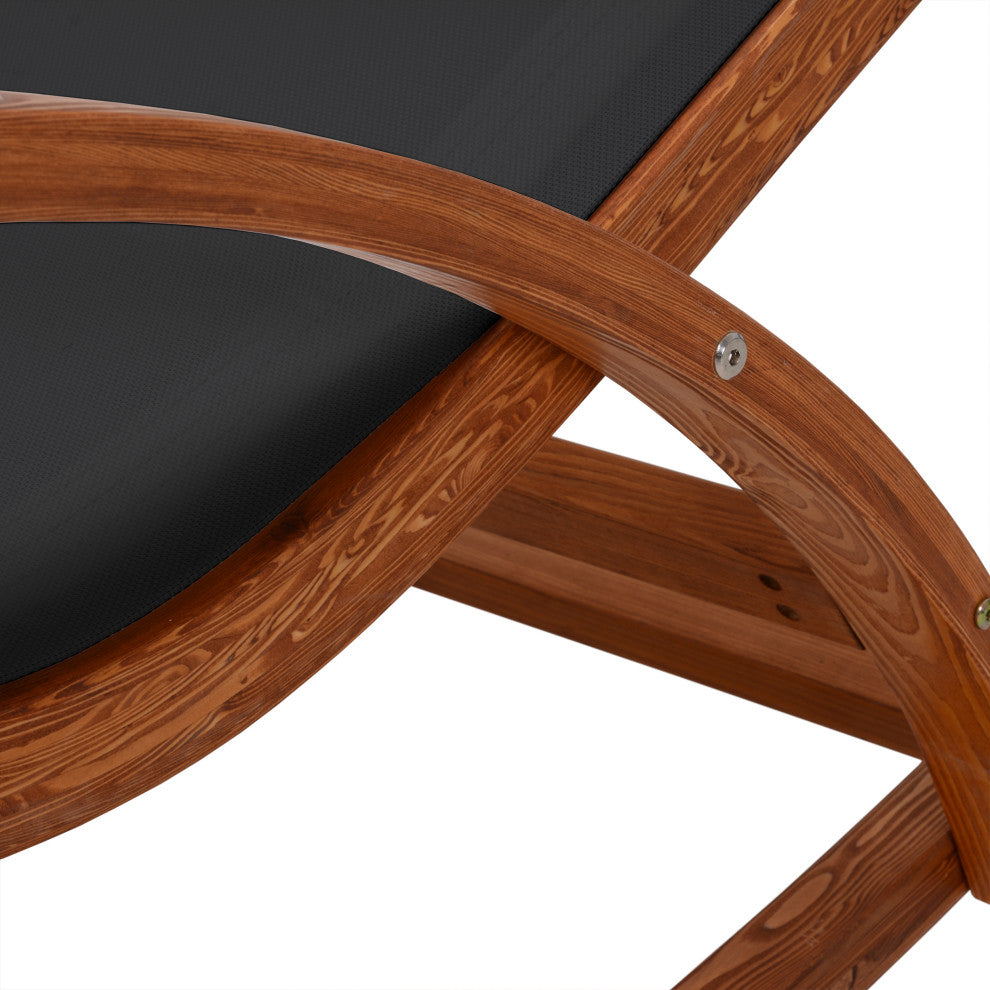 Outdoor Cedar Wood Patio Lounge Chair, Textilene Fabric, Black