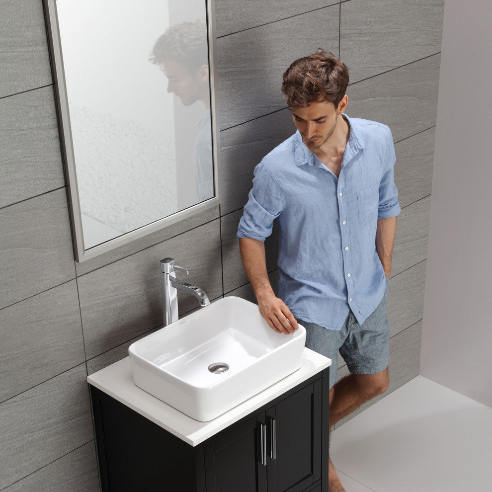 Elavo Ceramic Rectangle Vessel White Sink, PU Drain Chrome