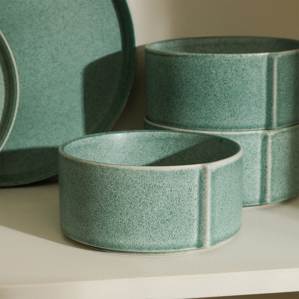 Stone Lain Bao Stoneware 24-Piece Dinnerware Set, Green