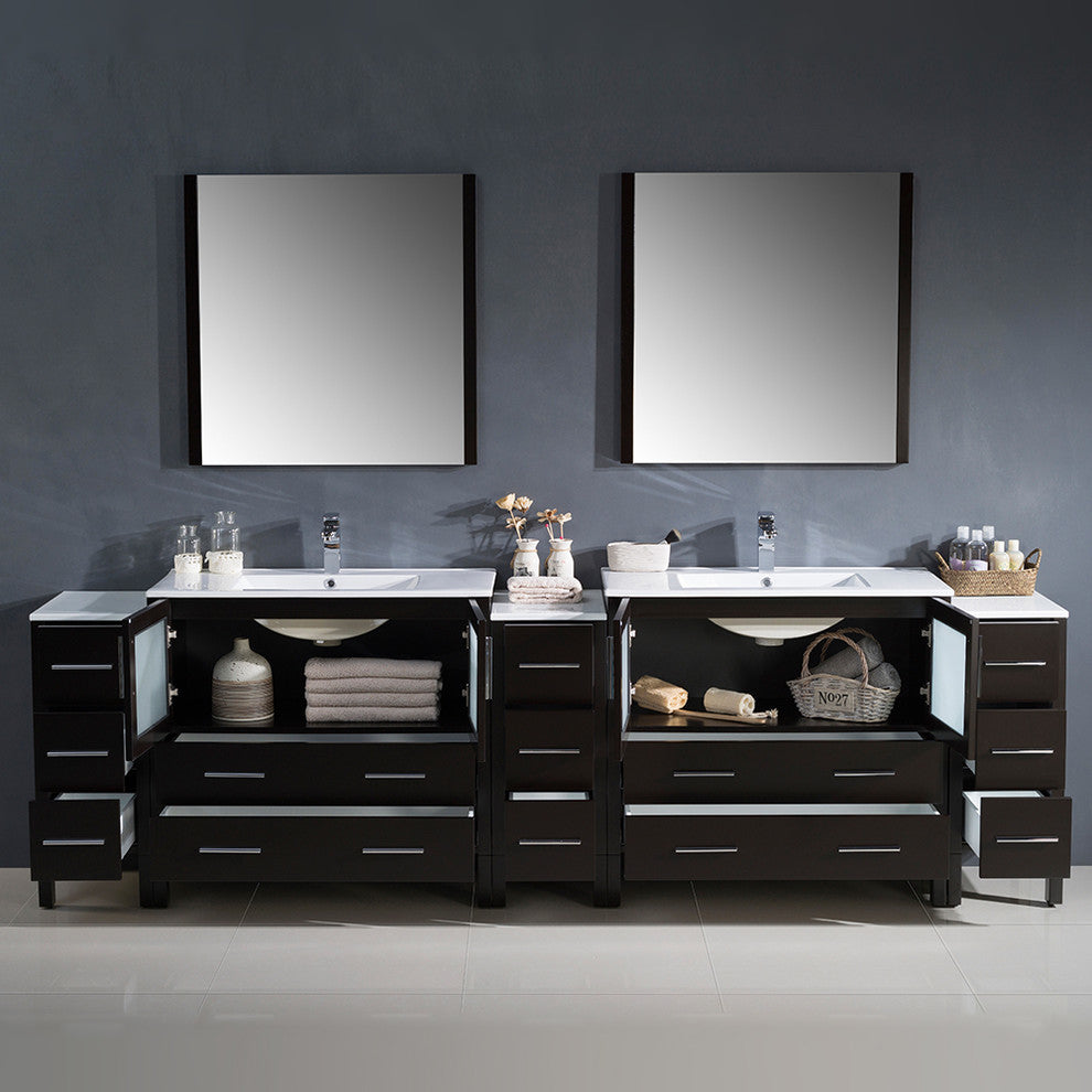 Torino 108" Espresso Modern Double Sink Bathroom Vanity -Faucet FFT3071BN