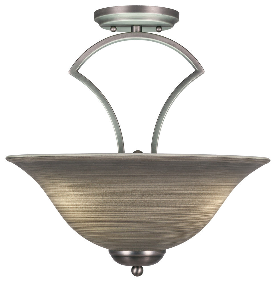 Zilo Semi Flush With 3 Bulbs, Graphite Finish With 16" Gray Linen Glass
