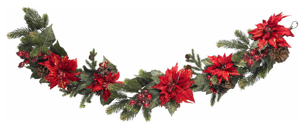 60" Poinsettia and Berry Garland
