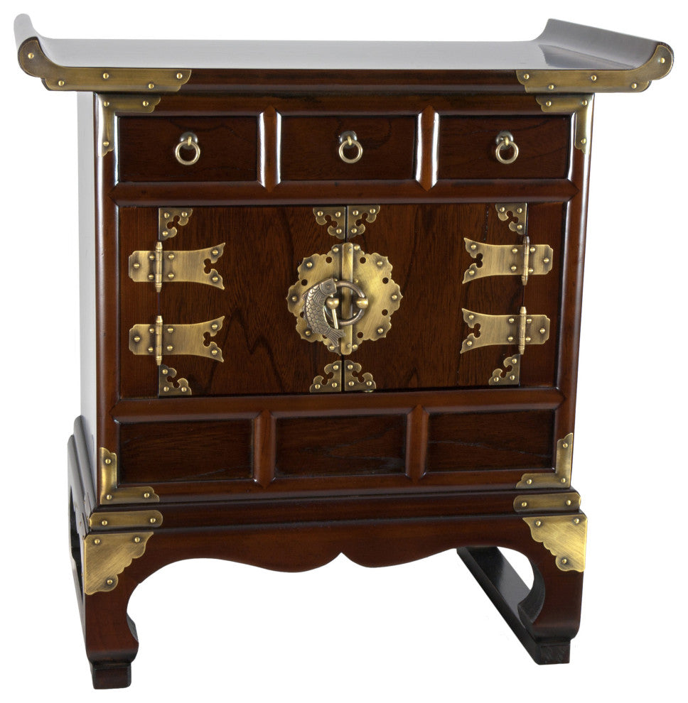 Korean Antique Style 3 Drawer End Table Cabinet