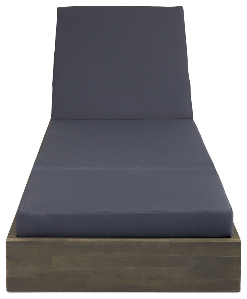 GDF Studio Acacia Wood Chaise Lounge & Foldable Cushion Set, Sandblast Gray/Dark Gray, Set of 2