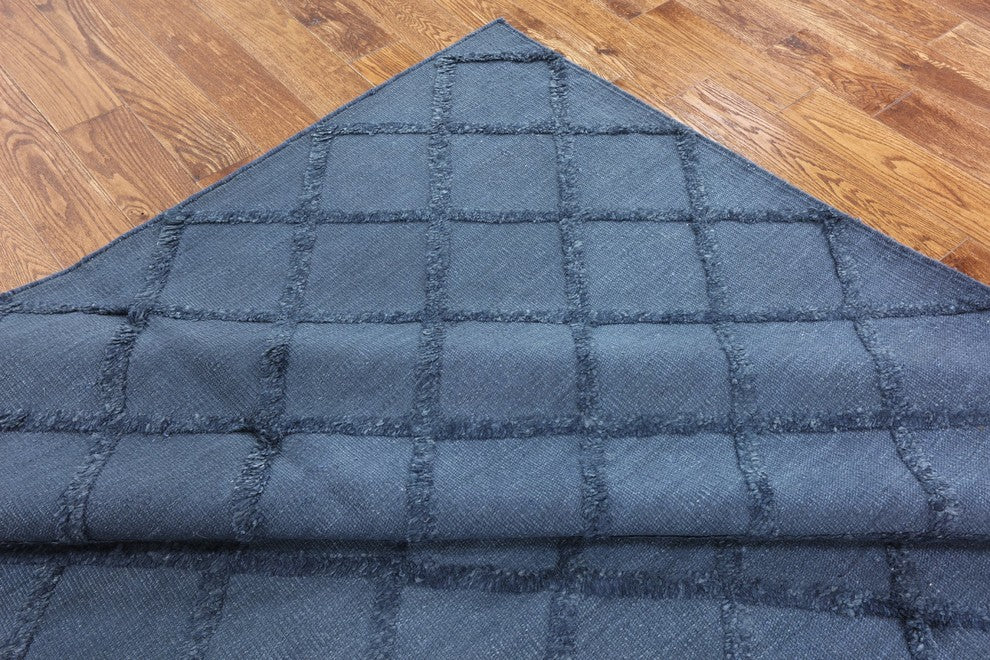 Modern Moroccan Blue Hand-Knotted Oriental Wool Rug, 6'x9'