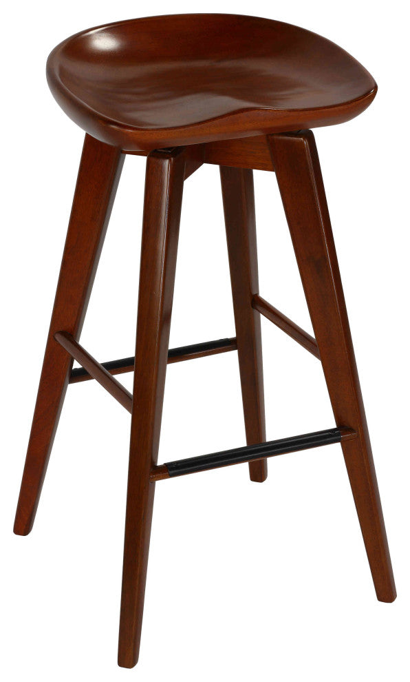 Tiwi Backless Swivel Barstool, Solid Wood, 29" Walnut