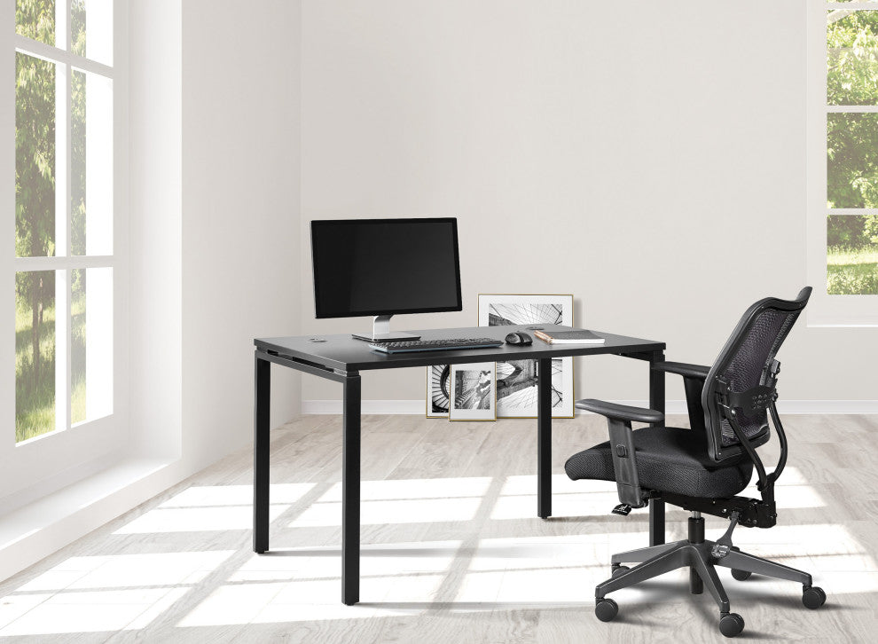 48" Writing Desk With Black Laminate Top and Black Finish Metal Legs