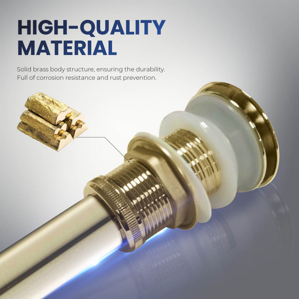 Pop Up Drain Stopper Full Cover Without Overflow, KPW103, Brushed Gold