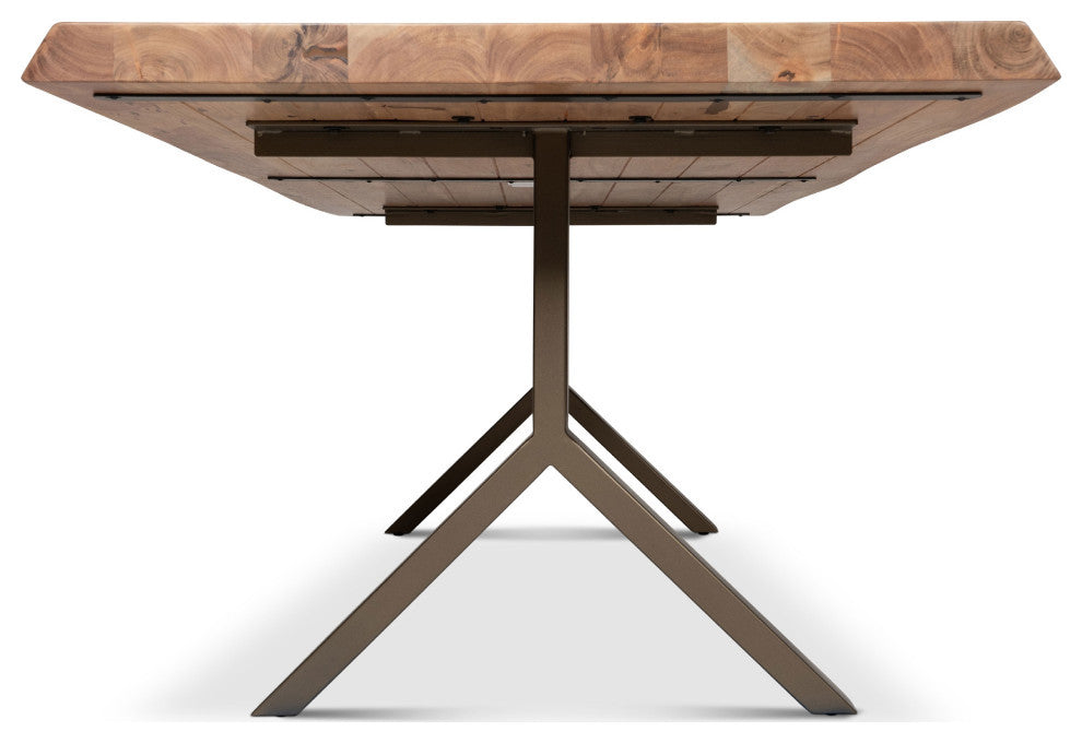 Brooks Dining Table, Y Base, 40"x116", Teak Top, Brass Base