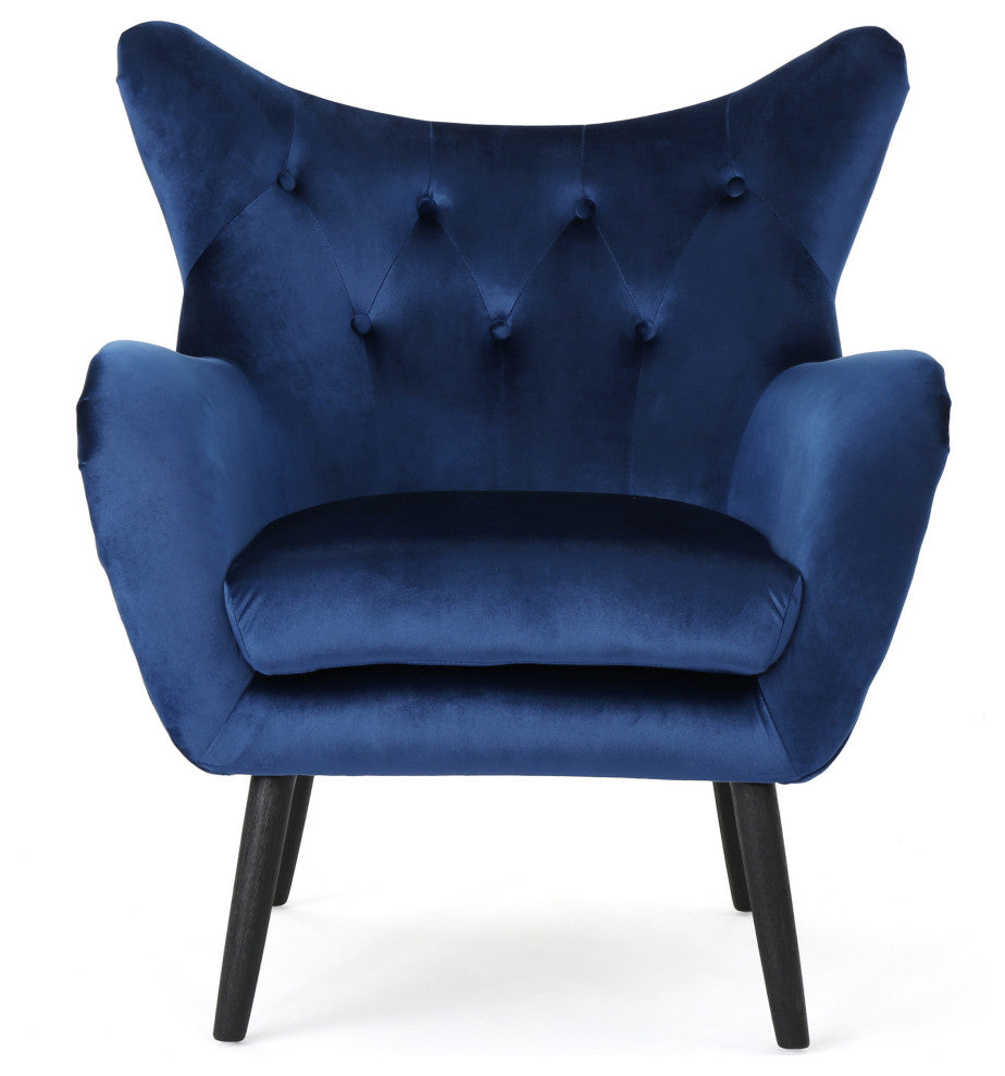 GDF Studio Ashton Mid Century New Velvet Armchair, Navy Blue