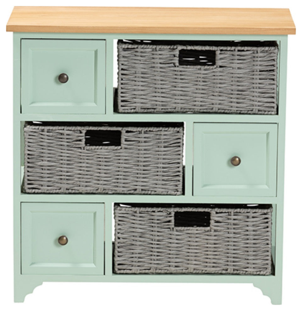 Baxton Studio Valtina Two-Tone Brown and Green Wood 3-Drawer Storage Unit