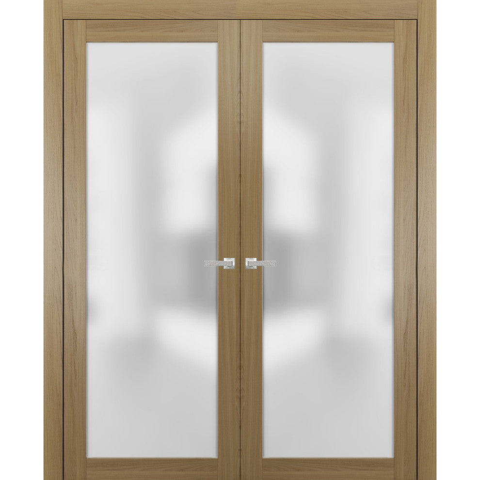 Modern Solid French Double Doors 64x84 | Planum 2102 Honey Ash