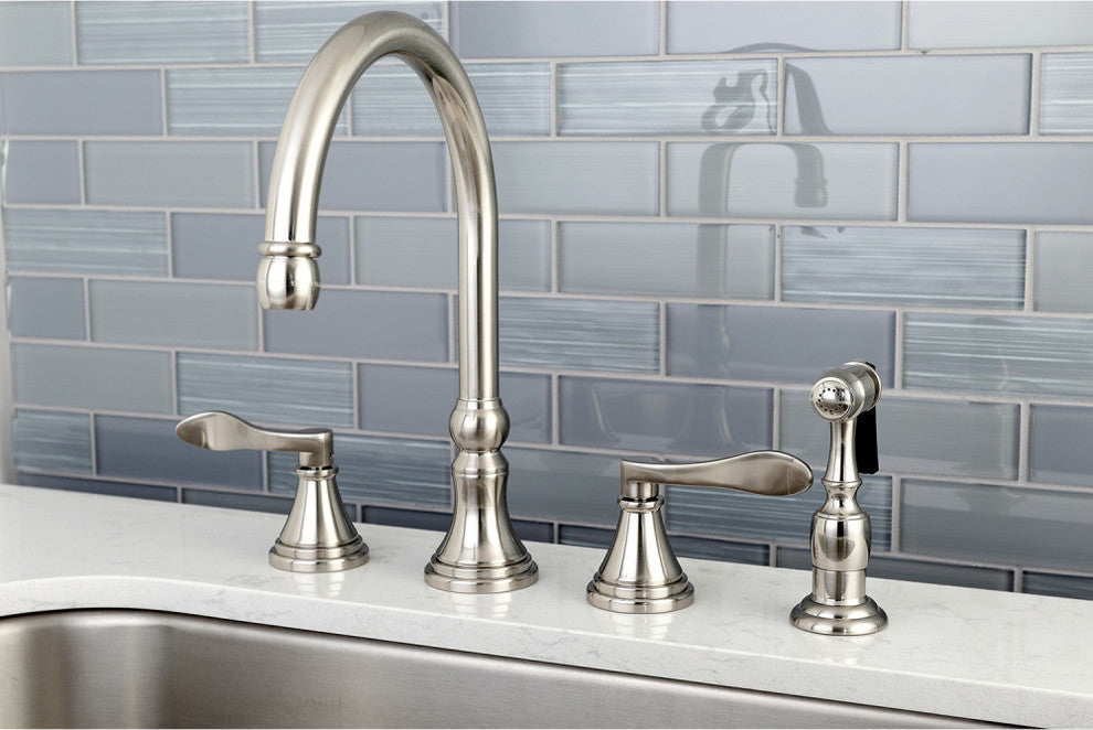 Kingston Brass Widespread Kitchen Faucet With Brass Sprayer, Brushed Nickel