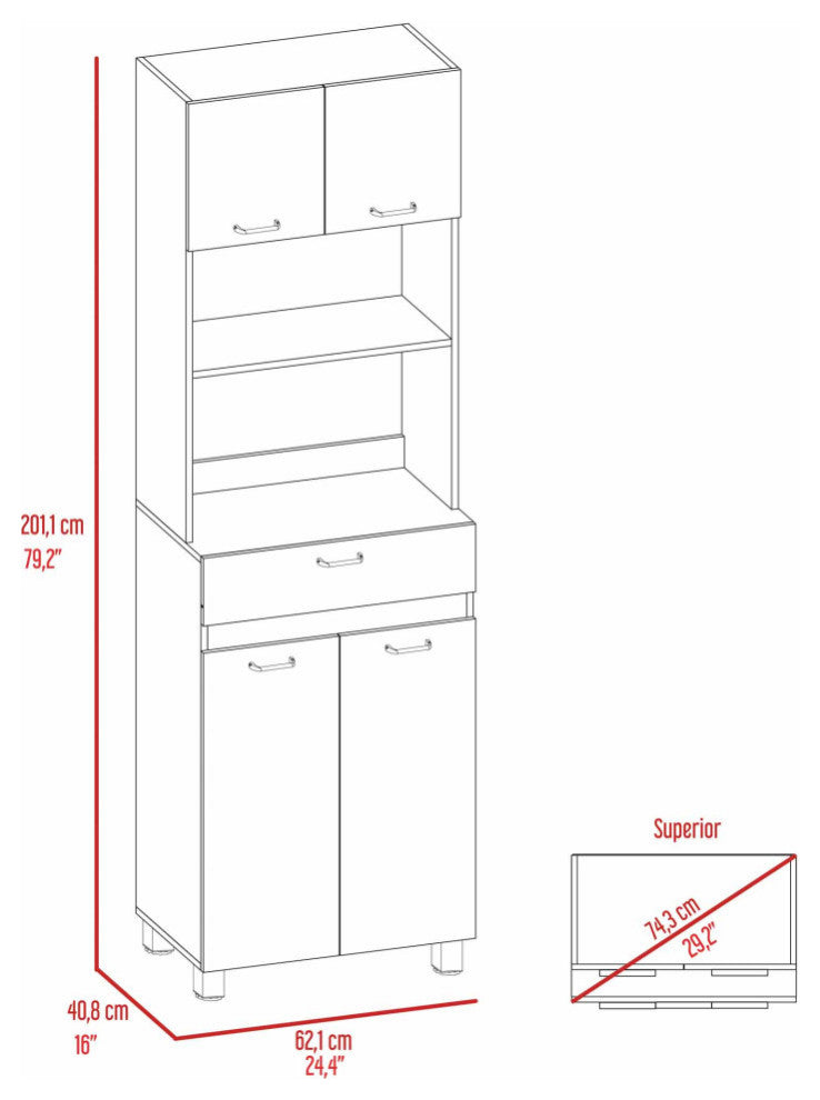 Auburn Microwave Pantry Cabinet, White-Smokey Oak
