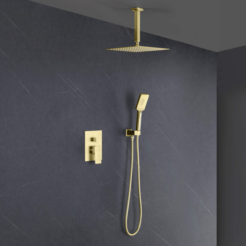 Ceiling Mounted 2-Function Shower System, Rough, Valve, Brushed Gold
