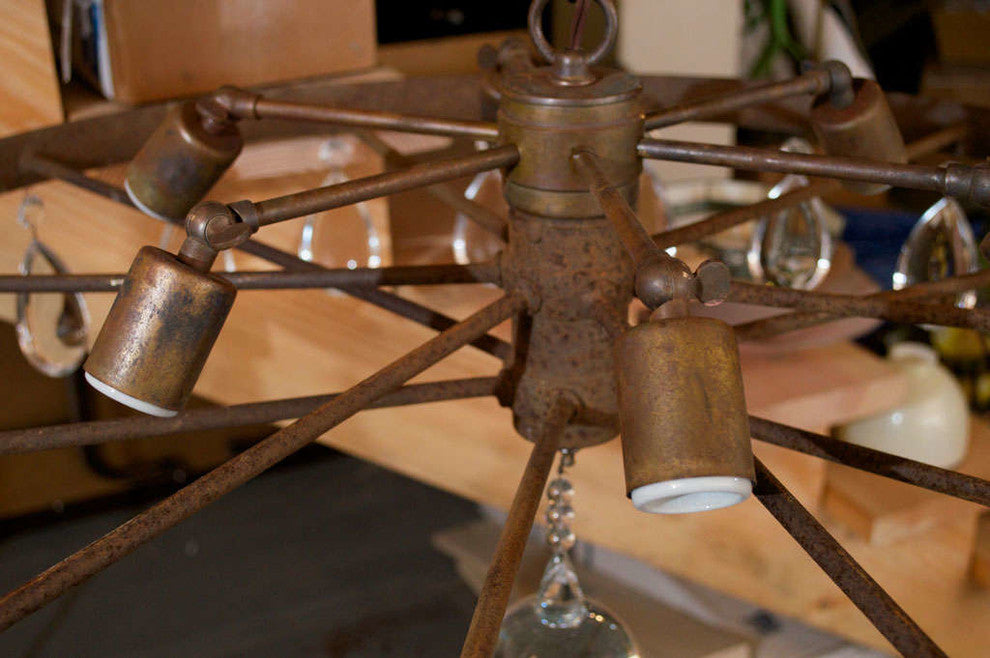Rusted Wagon Wheel Chandelier