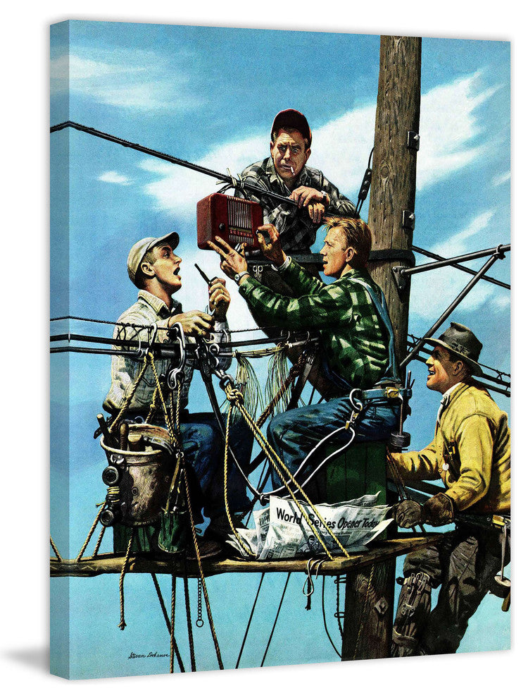 "Linemen Listen to World Series" Print on Canvas by Stevan Dohanos
