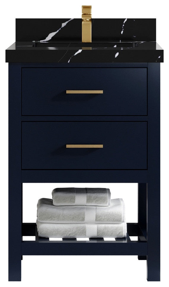 Parker 24" Single Sink Bath Vanity, Navy Blue 2" Calacatta Black