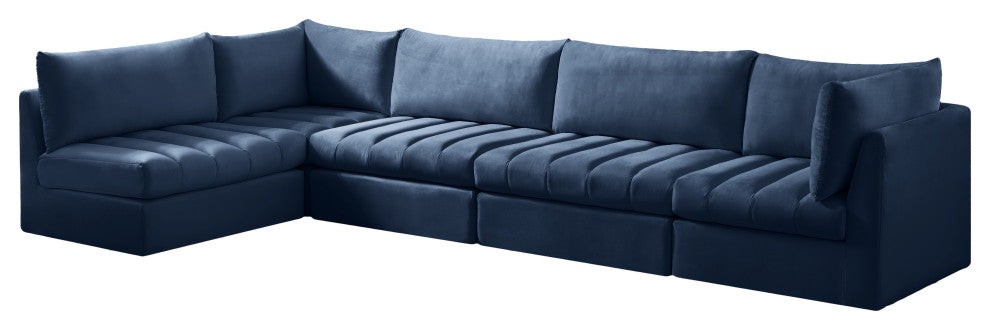 Jacob Velvet Upholstered 5-Piece L-Shaped Modular Sectional, Navy