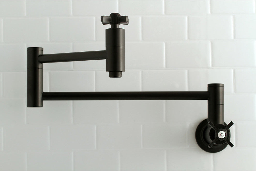 Kingston Brass Wall Mount Pot Filler Kitchen Faucet, Matte Black