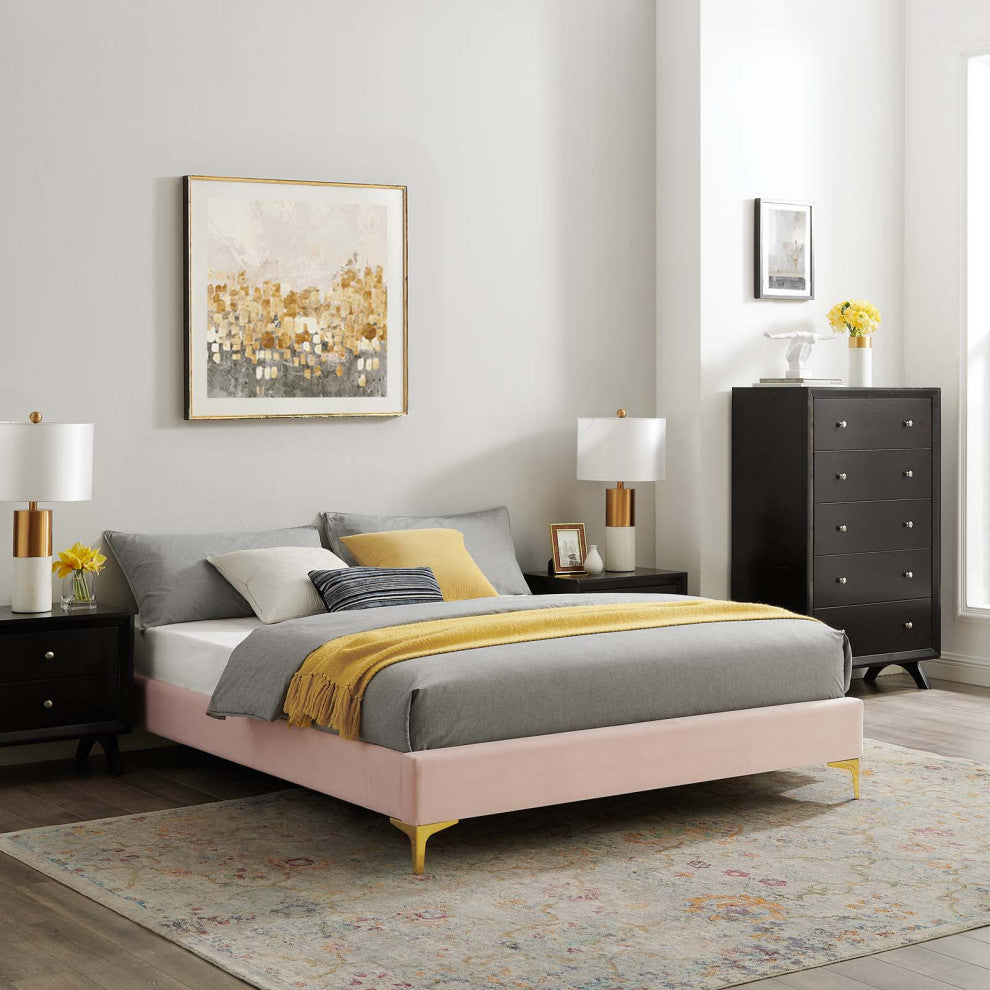 Sutton Full Performance Velvet Bed Frame Pink