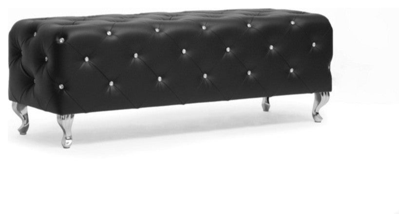 Baxton Studio Stella Crystal Tufted Black Leather Modern Bench