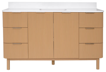 Utopia 60" Bathroom Vanity, Blonde, Top: Engineered White, Single