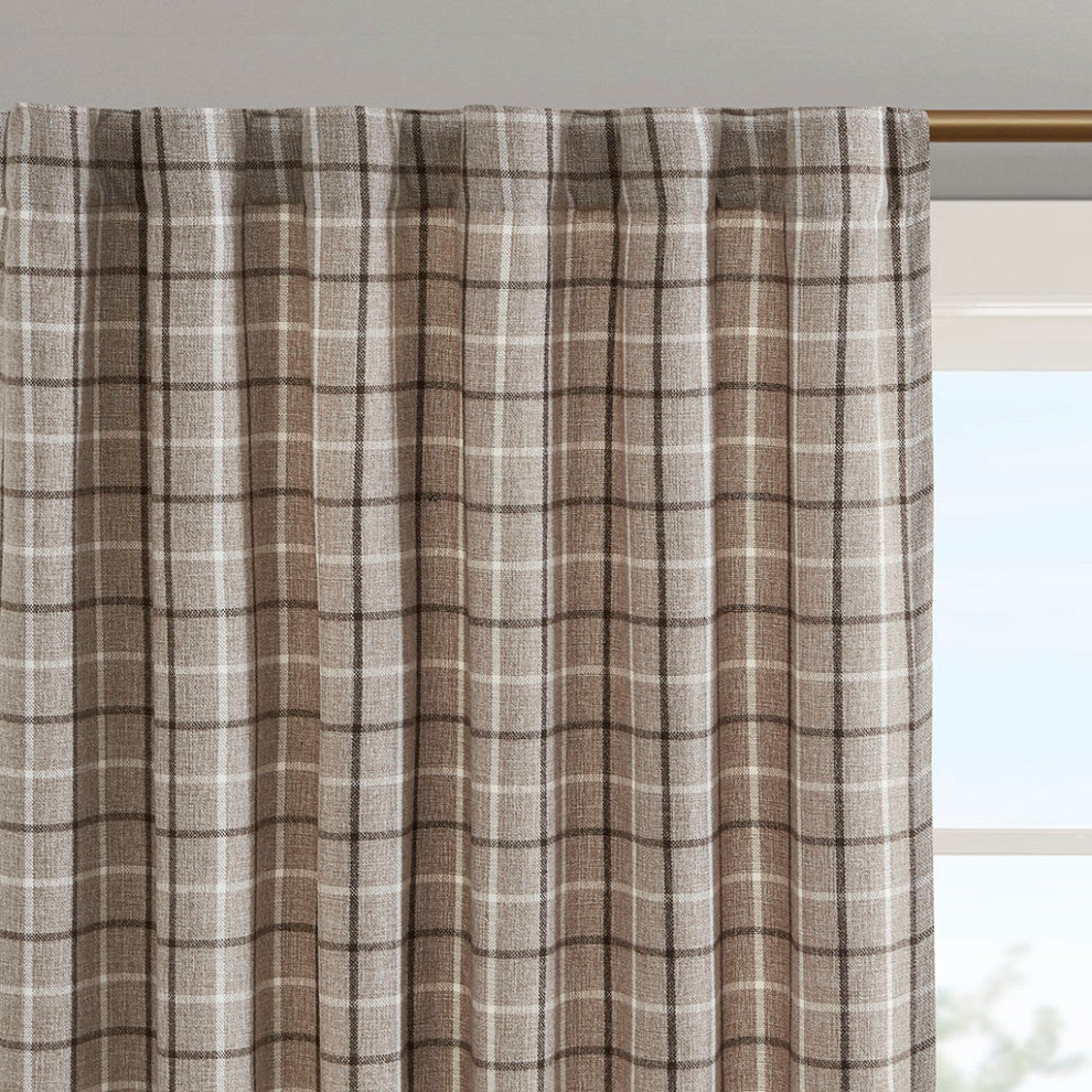 Madison Park Anaheim Plaid Window Panel with Fleece Lining, Beige, Brown, 50x84", Rod Pocket Window Panel