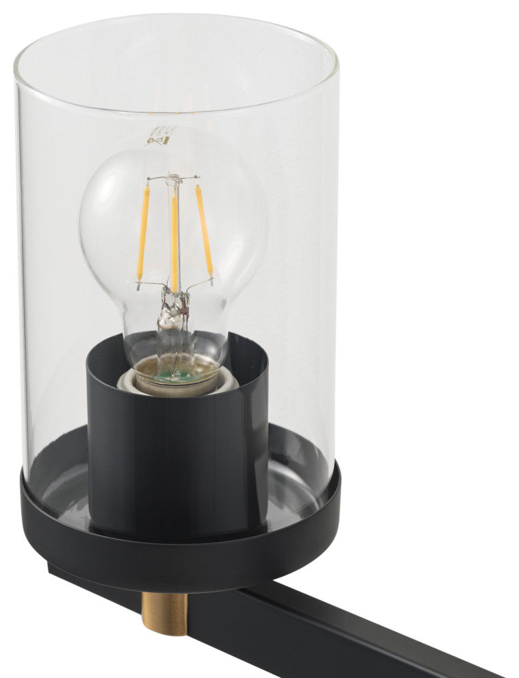 Farmhouse 3-Light Vanity Light Over Mirror With Clear Glass Shade, Black