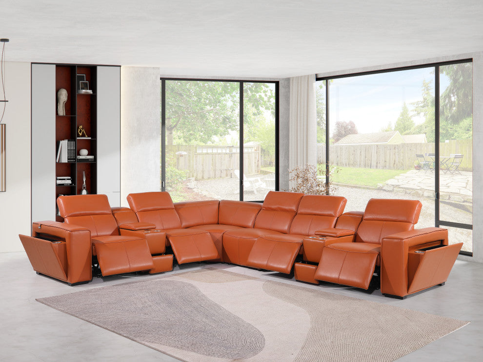 Niccolo Italian Leather 8-Piece L-Shaped Power Reclining Sectional, Camel