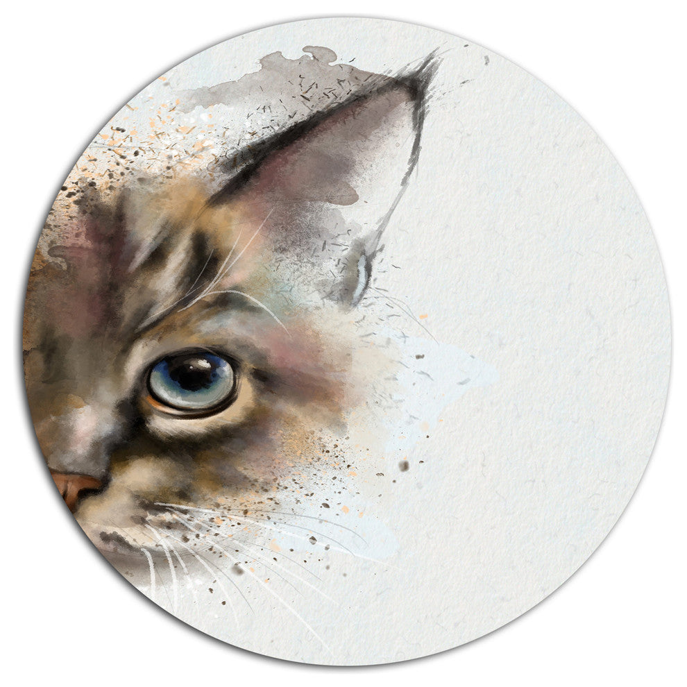 Cat Half Face Watercolor, Animal Round Wall Art, 23"