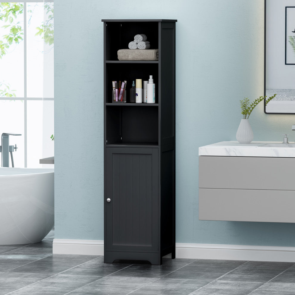 Lauren Modern Free Standing Bathroom Linen Tower Storage Cabinet, Black