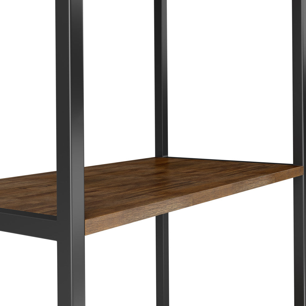 Ralston Solid Acacia Wood Bookcase, Rustic Natural Aged Brown