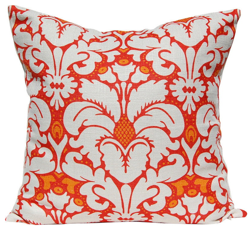 Plumes Damask Pillow, Orange