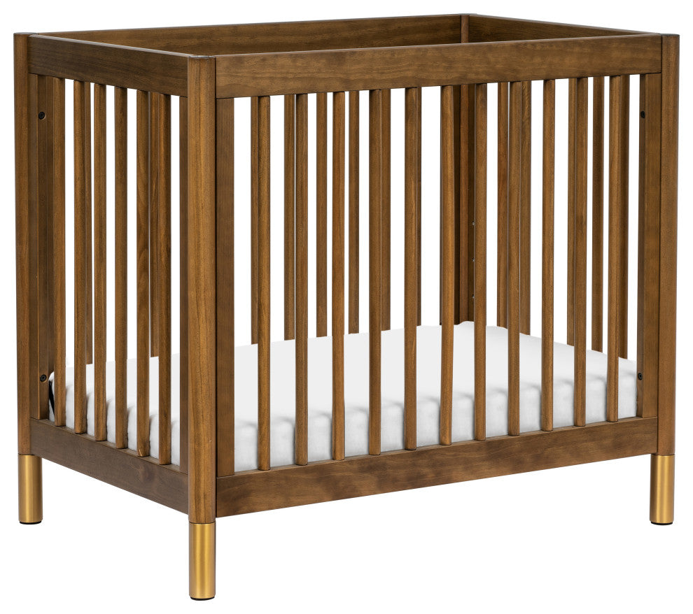 Gelato 4-in-1 Convertible Mini Crib, Natural Walnut & Gold Feet