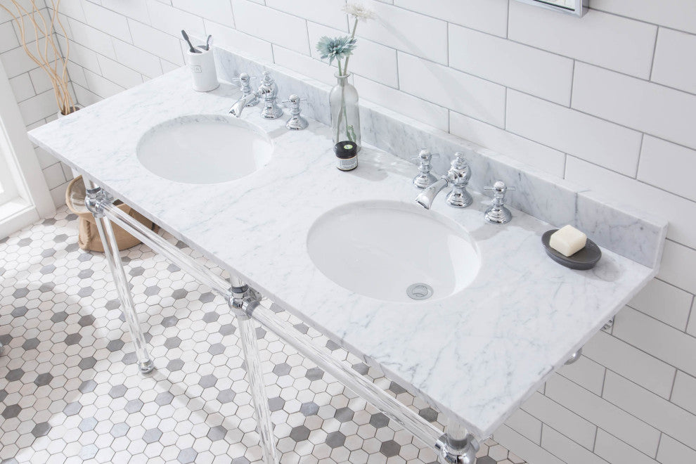 Empire 60" Wide Double Wash Stand, P-Trap, Countertop With Basin, Faucet