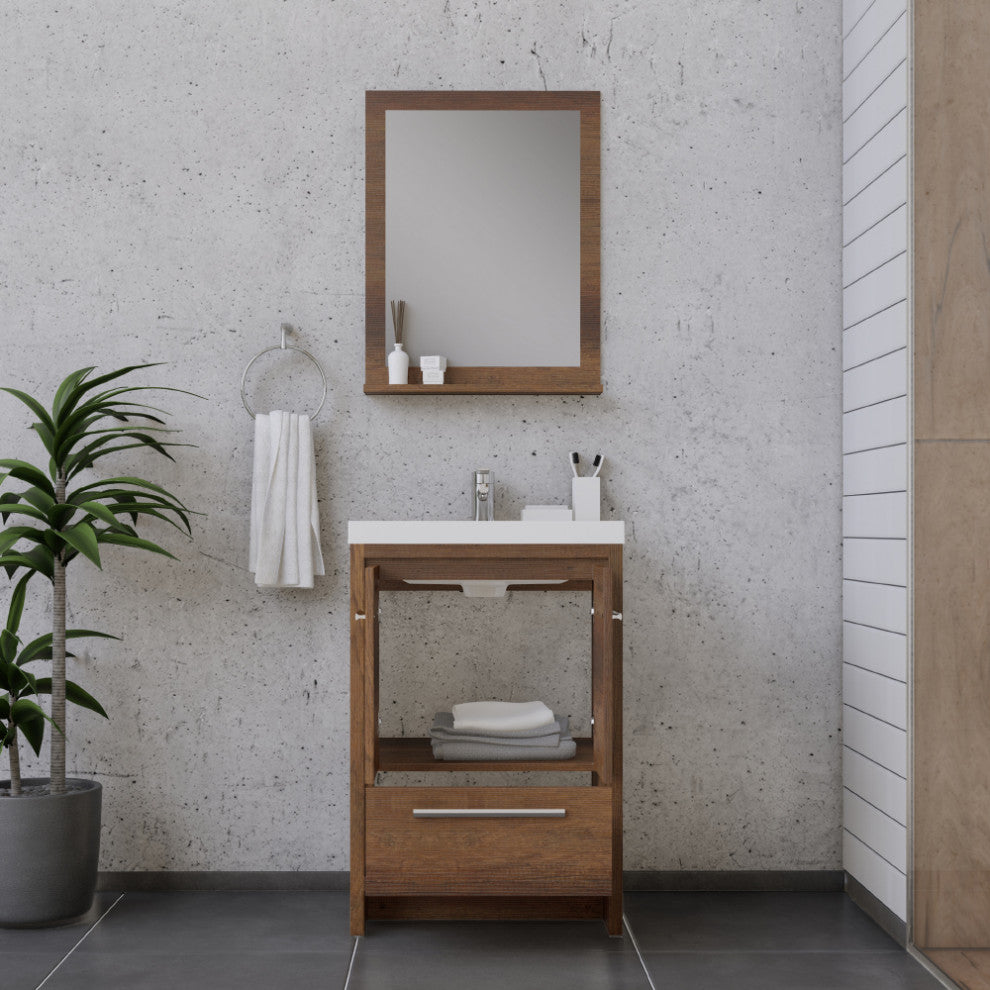 Sortino 24" Modern Bathroom Vanity With Sink, Rosewood