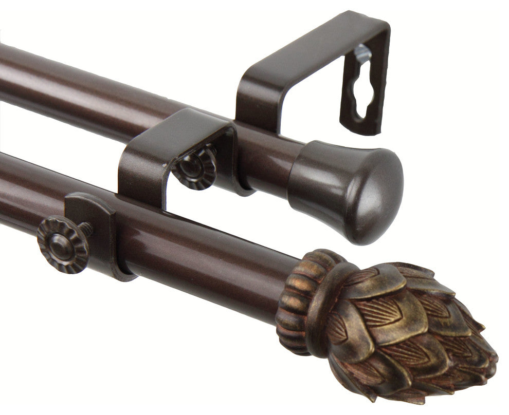 Bud Double Curtain Rod, Cocoa, 48"-84"