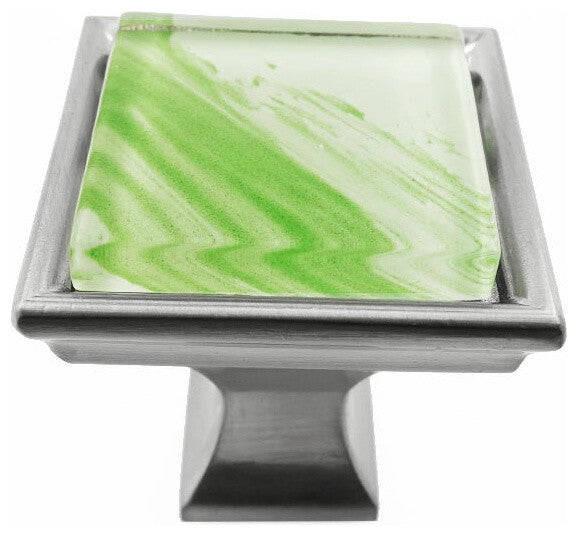 Hand Brush Green Tilted Stroke Crystal Glass Brushed Nickel Madison Classic Knob
