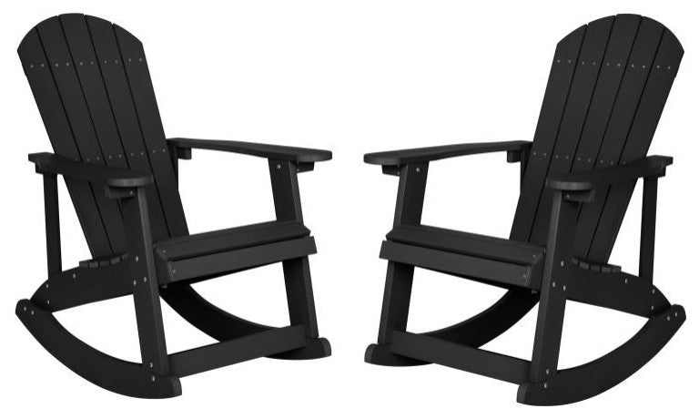 Savannah All-Weather Poly Resin Wood Adirondack Rocking Chair- Set of 2, Black