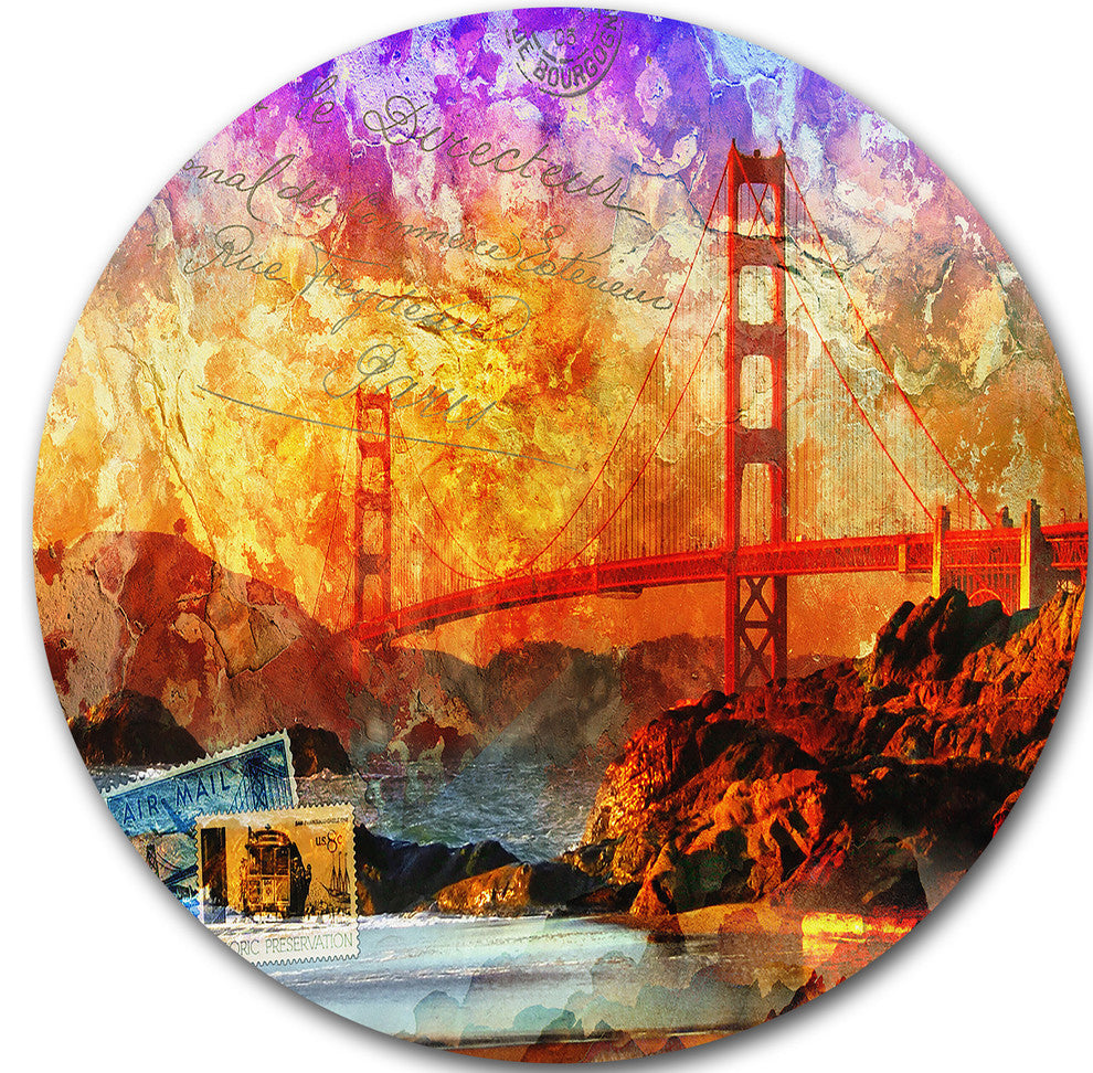 San Francisco Bridge, Contemporary Round Metal Wall Art, 23"